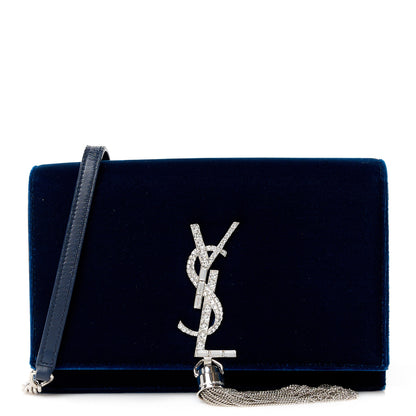 Saint Laurent Velvet Crystal Monogram Kate Tassel Chain Wallet Blue 1 of 9