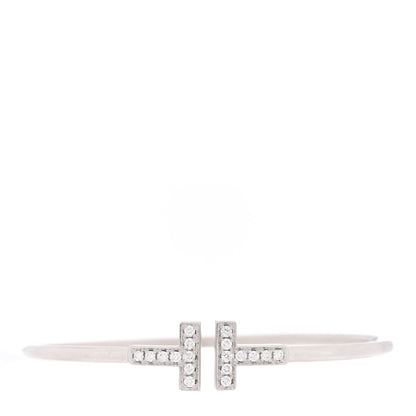 Tiffany 18K White Gold Diamond T Wire Bracelet 1 of 4