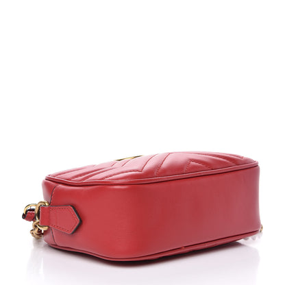 Gucci Calfskin Matelasse Mini GG Marmont Chain Shoulder Bag Hibiscus Red 4 of 11