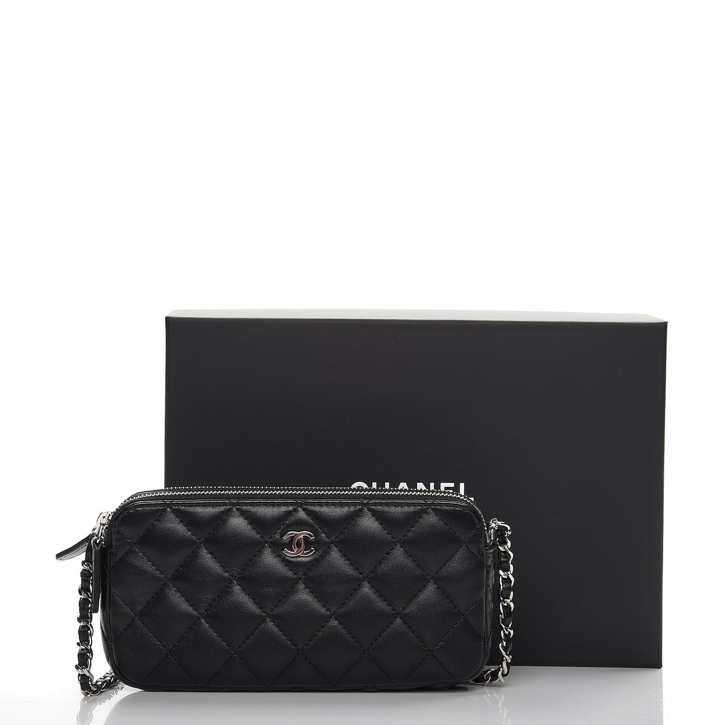 Lambskin Quilted Small Clutch With Chain Black