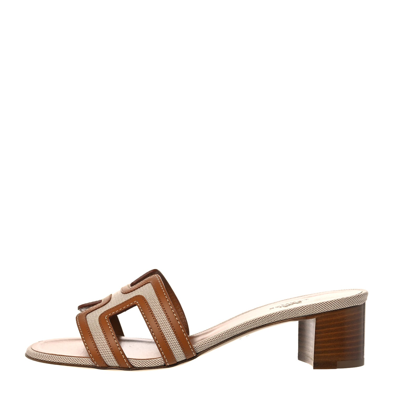 Hermes Calfskin Canvas Oasis Sandals 37 Noisette Beige Dore 1 of 9