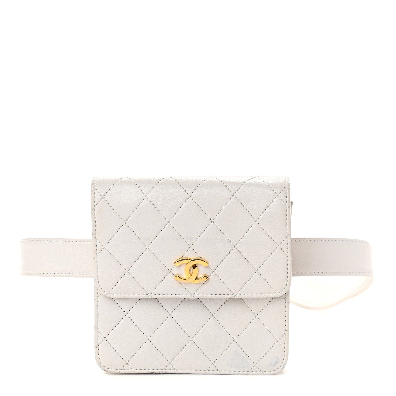 Chanel Lambskin Quilted Flap Waist Belt Bag White 1 of 12