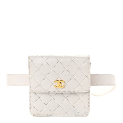 Chanel Lambskin Quilted Flap Waist Belt Bag White 1 of 12