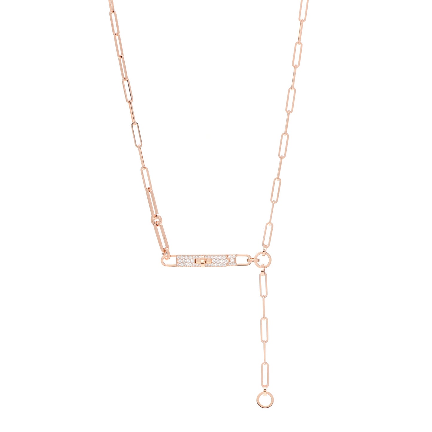 18K Rose Gold Diamond Pave PM Kelly Chaine Lariat Necklace ST