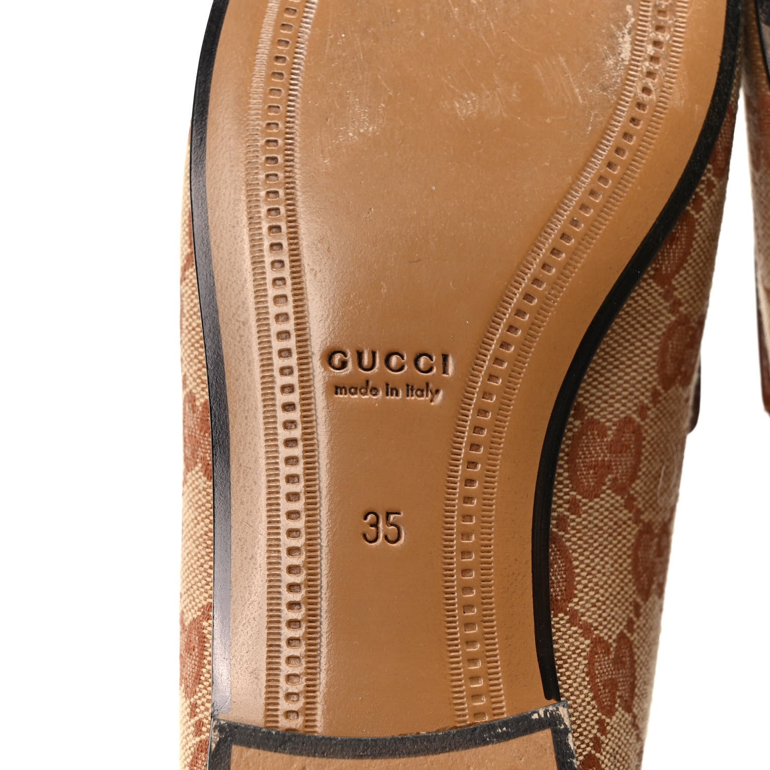 Gucci Canvas GG Monogram Horsebit Womens Jordaan Loafers 35 Beige Ruggine 6 of 8