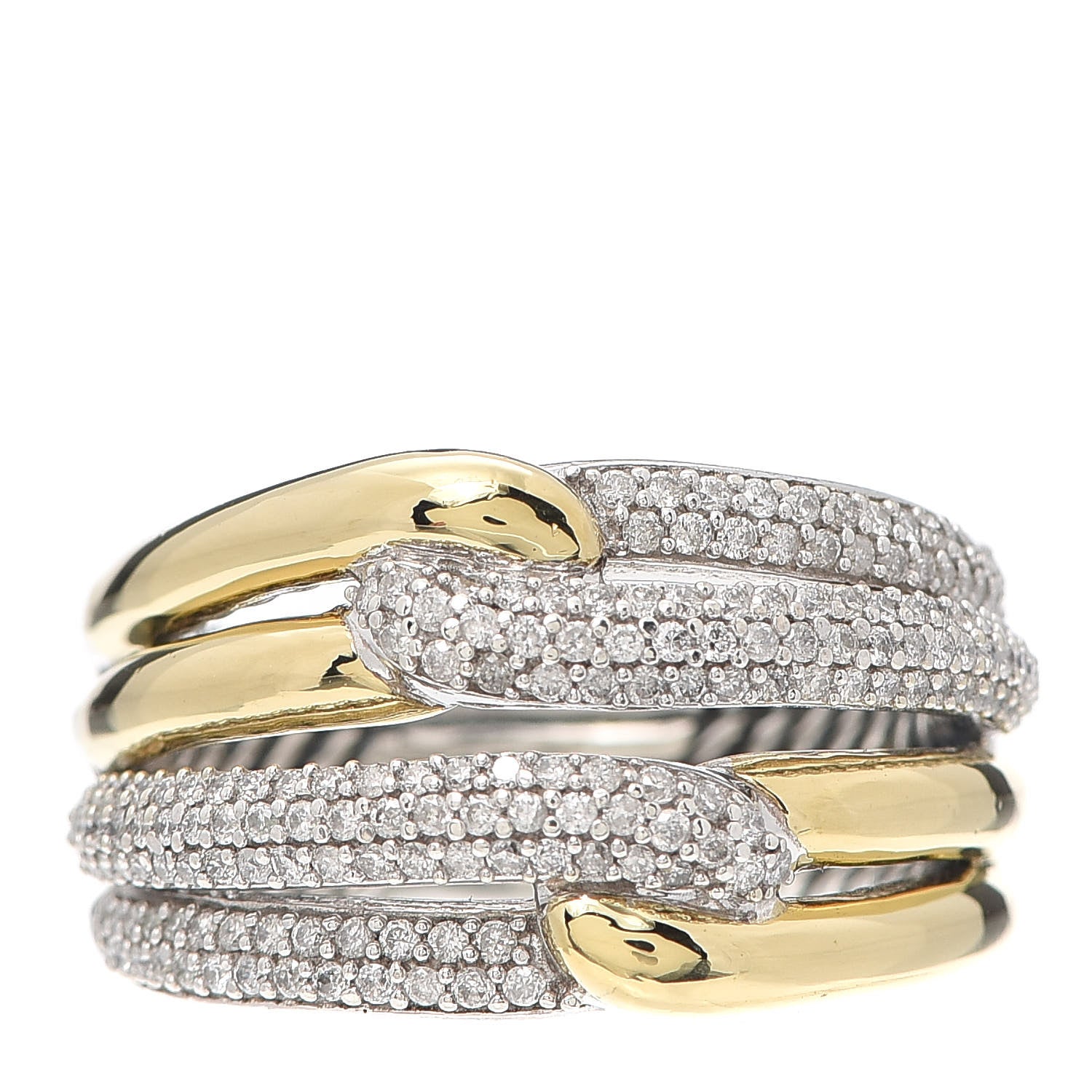 David Yurman Sterling Silver 18K Yellow Gold Diamond Double Loop Labyrinth Ring 54 6.75 1 of 4