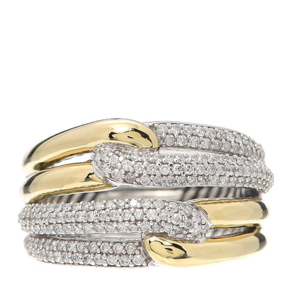 David Yurman Sterling Silver 18K Yellow Gold Diamond Double Loop Labyrinth Ring 54 6.75 1 of 4