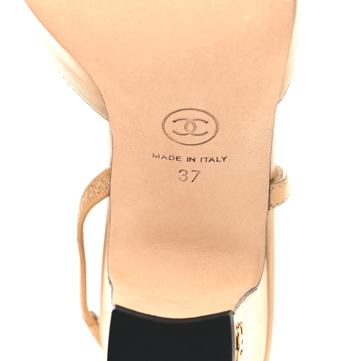 Chanel Goatskin Grosgrain Cap Toe CC Slingback Pumps 37 Beige Black 8 of 10
