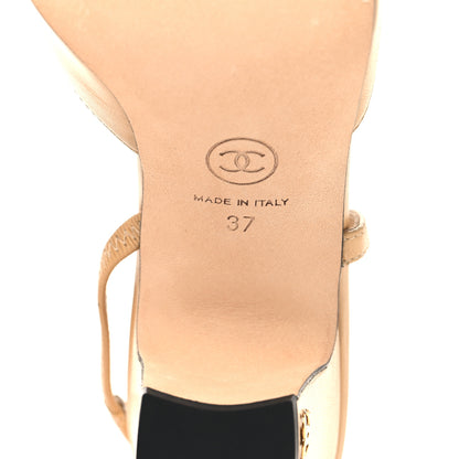 Chanel Goatskin Grosgrain Cap Toe CC Slingback Pumps 37 Beige Black 8 of 10