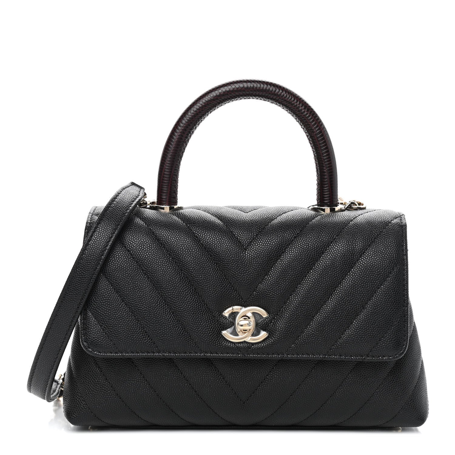 Chanel Caviar Lizard Embossed Chevron Quilted Mini Coco Handle Flap Black 1 of 9