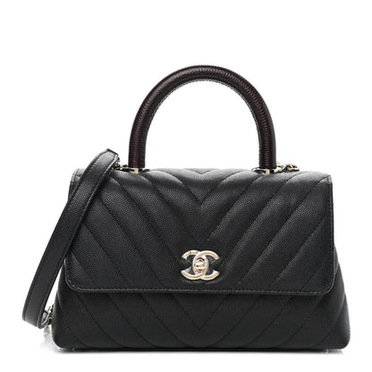 Chanel Caviar Lizard Embossed Chevron Quilted Mini Coco Handle Flap Black 1 of 9