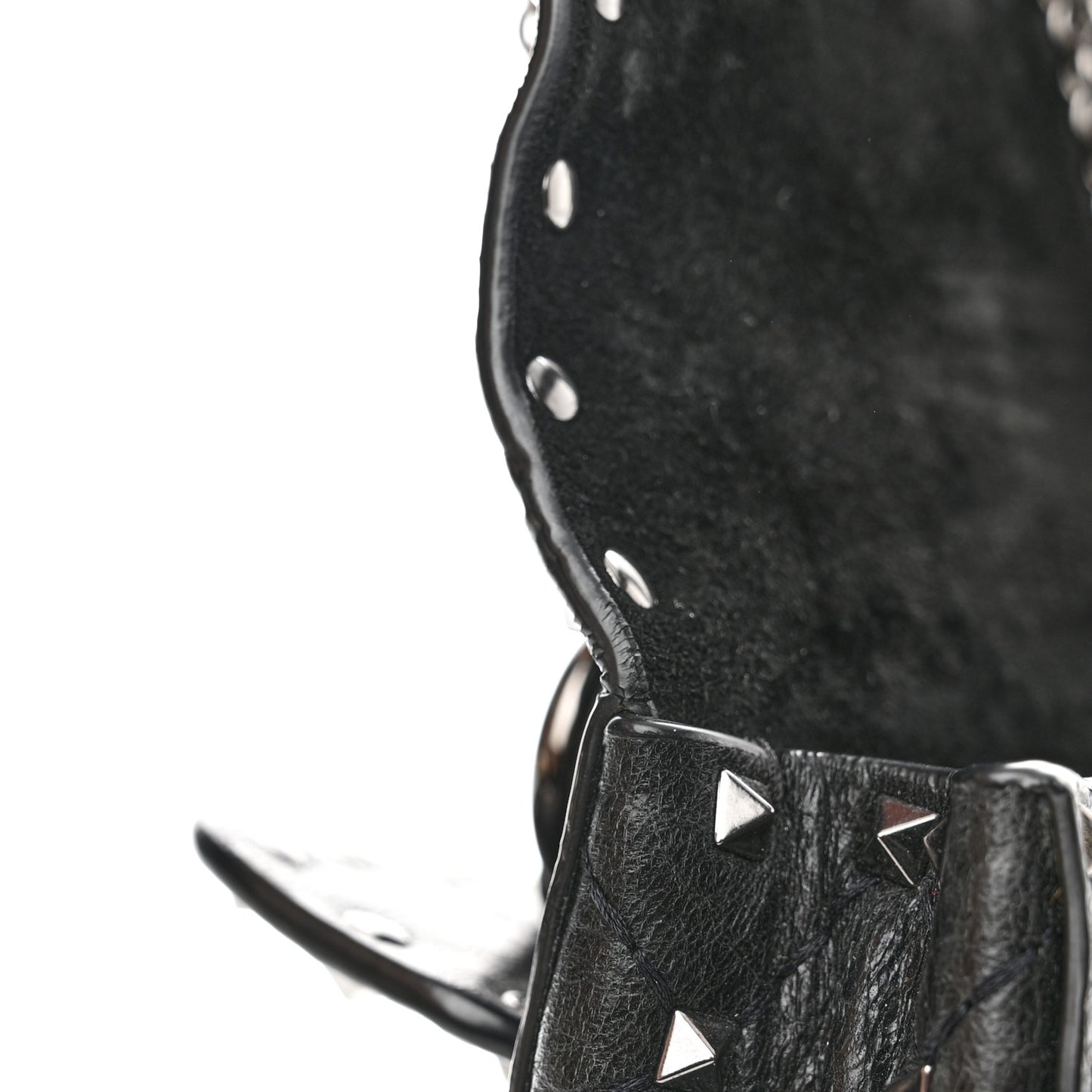 Craquele Nappa Small Rockstud Spike Shoulder Bag Black