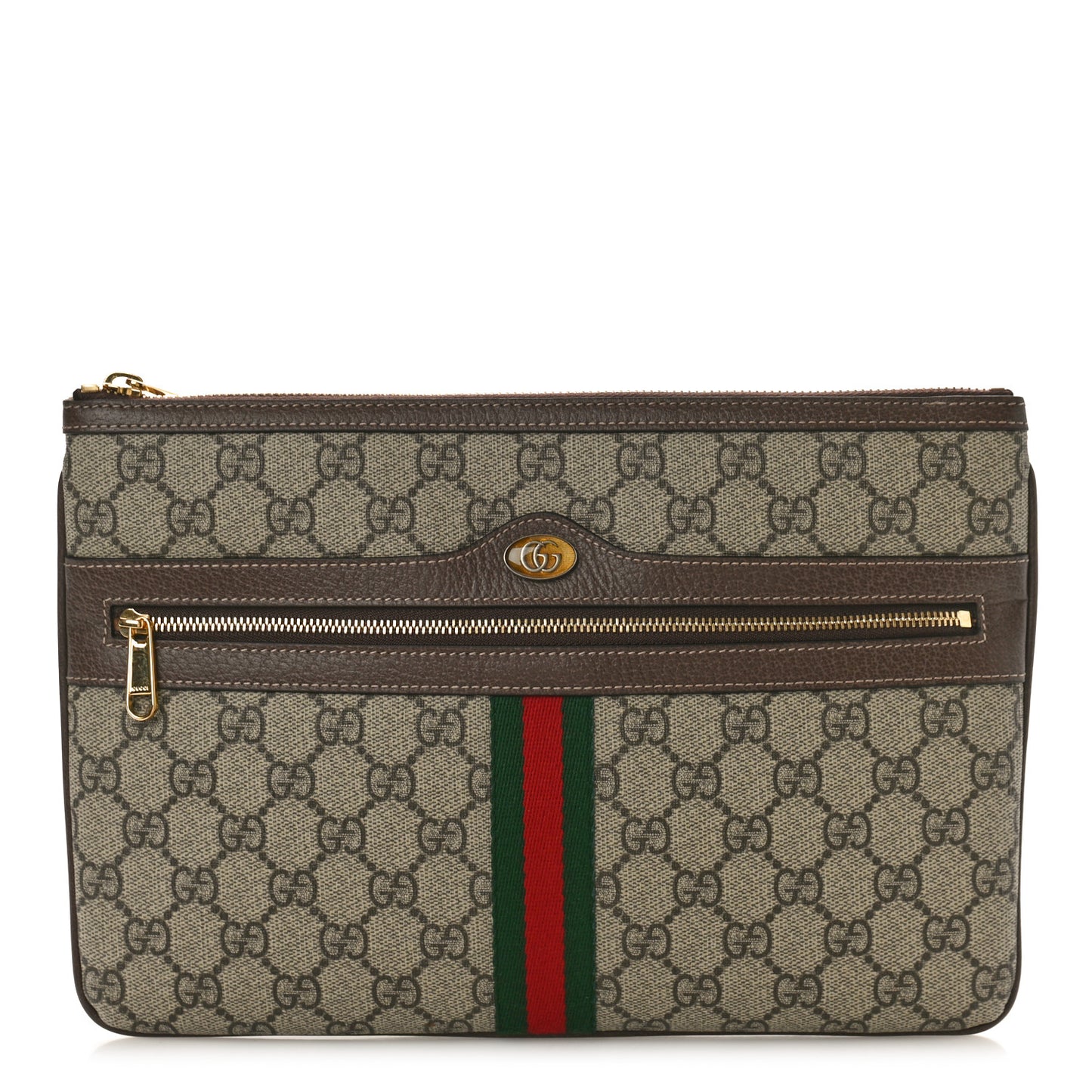 GG Supreme Monogram Large Ophidia Pouch Clutch Brown