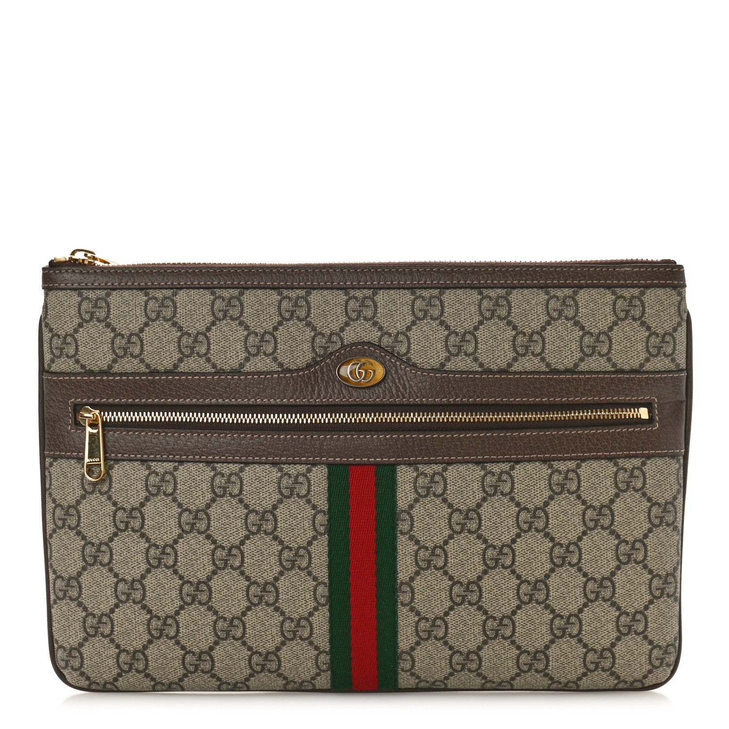 Gucci GG Supreme Monogram Large Ophidia Pouch Clutch Brown 1 of 8