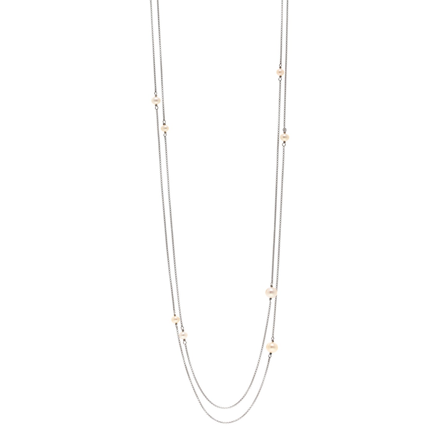 Sterling Silver Pearl Station Necklace 72"