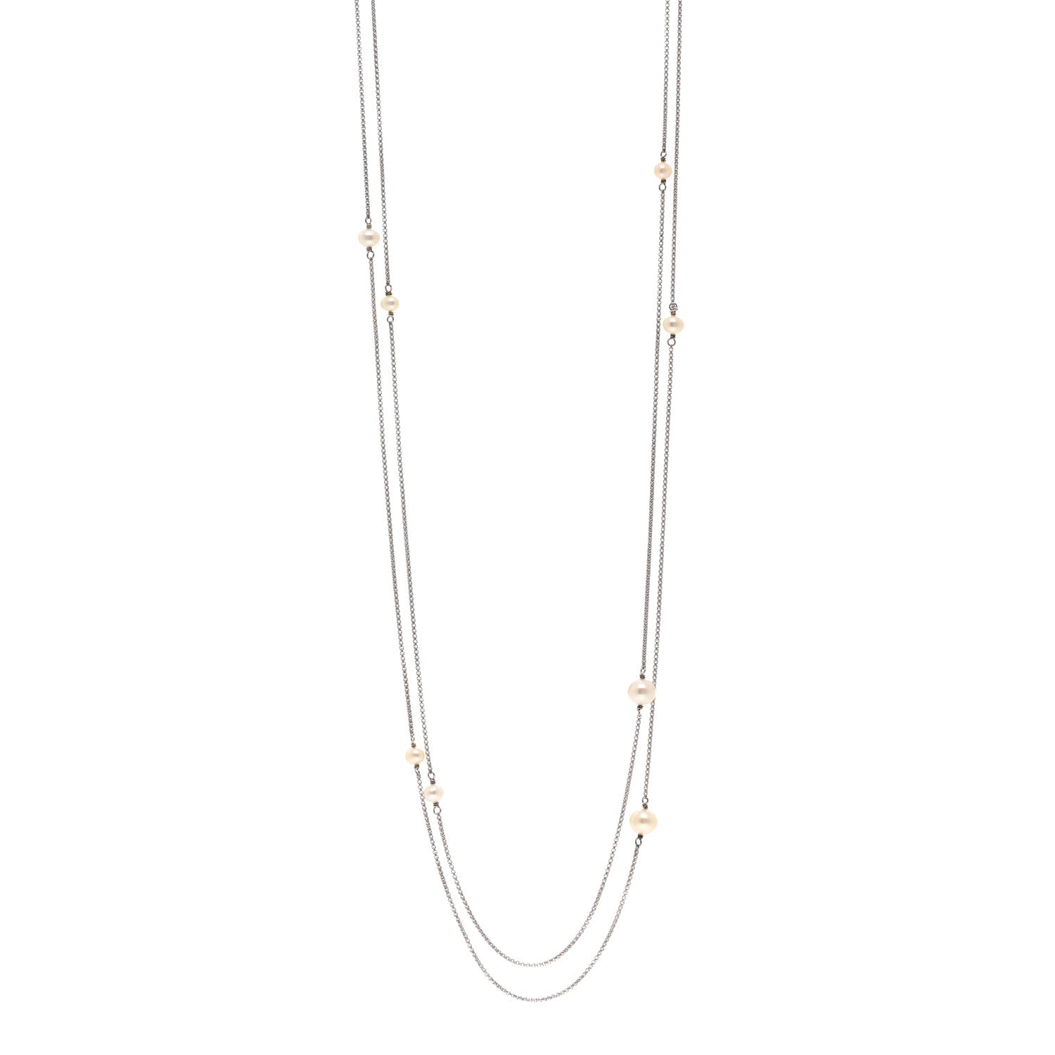 David Yurman Sterling Silver Pearl Station Necklace 72" 1 of 4