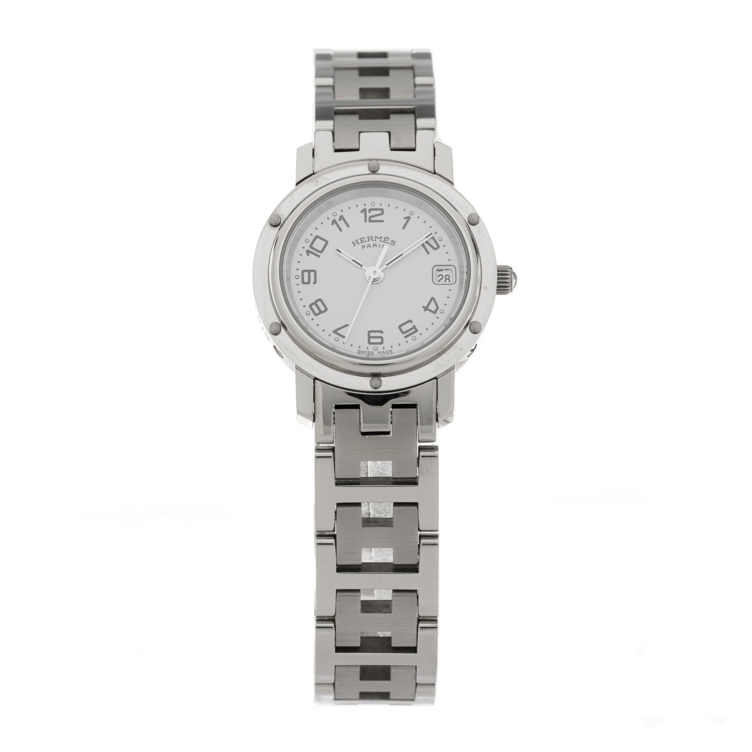 Hermes Stainless Steel 24mm Clipper Quartz Watch White 1 of 5