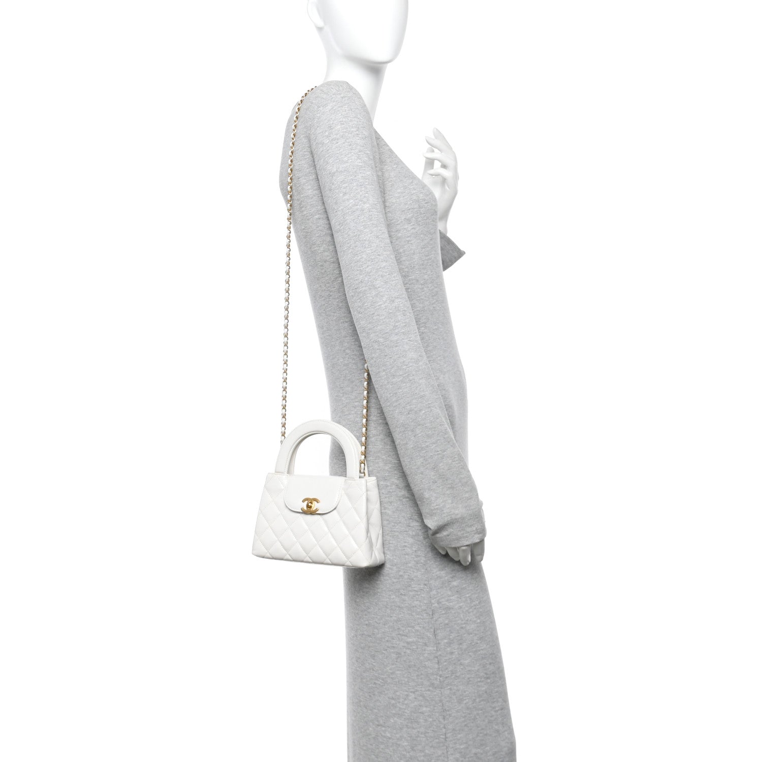 Chanel Shiny Aged Calfskin Quilted Nano Kelly Shopper White 2 of 10