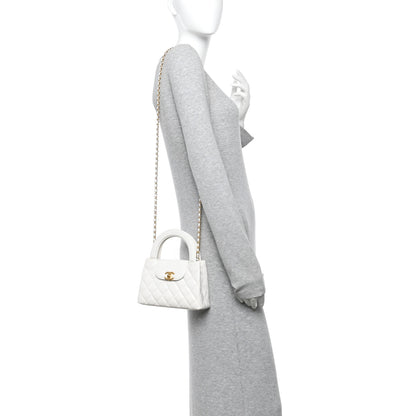 Chanel Shiny Aged Calfskin Quilted Nano Kelly Shopper White 2 of 10
