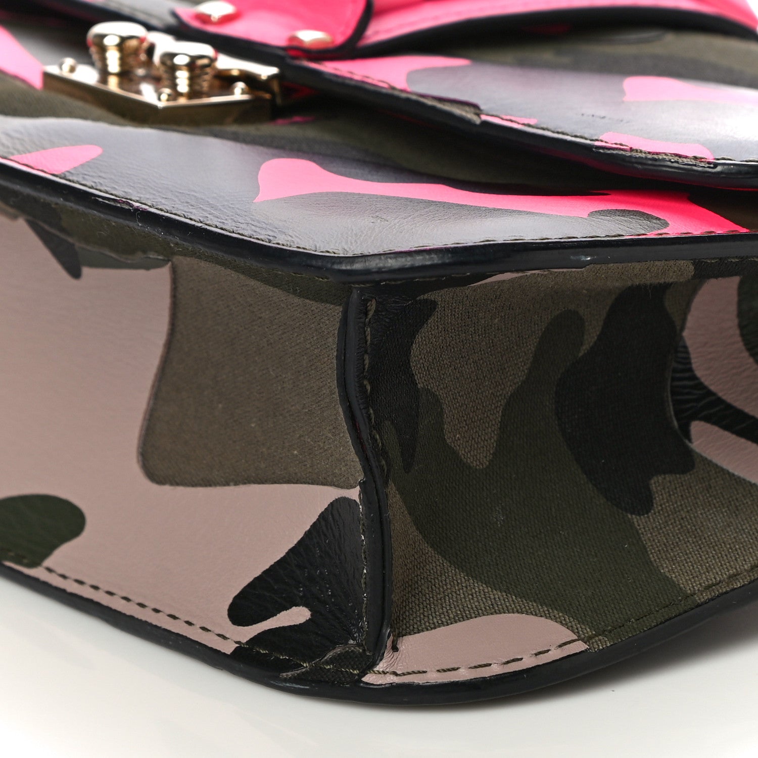 Valentino Garavani Nappa Canvas Camouflage Medium Glam Lock Rockstud Flap Fuxia Fluo 10 of 14