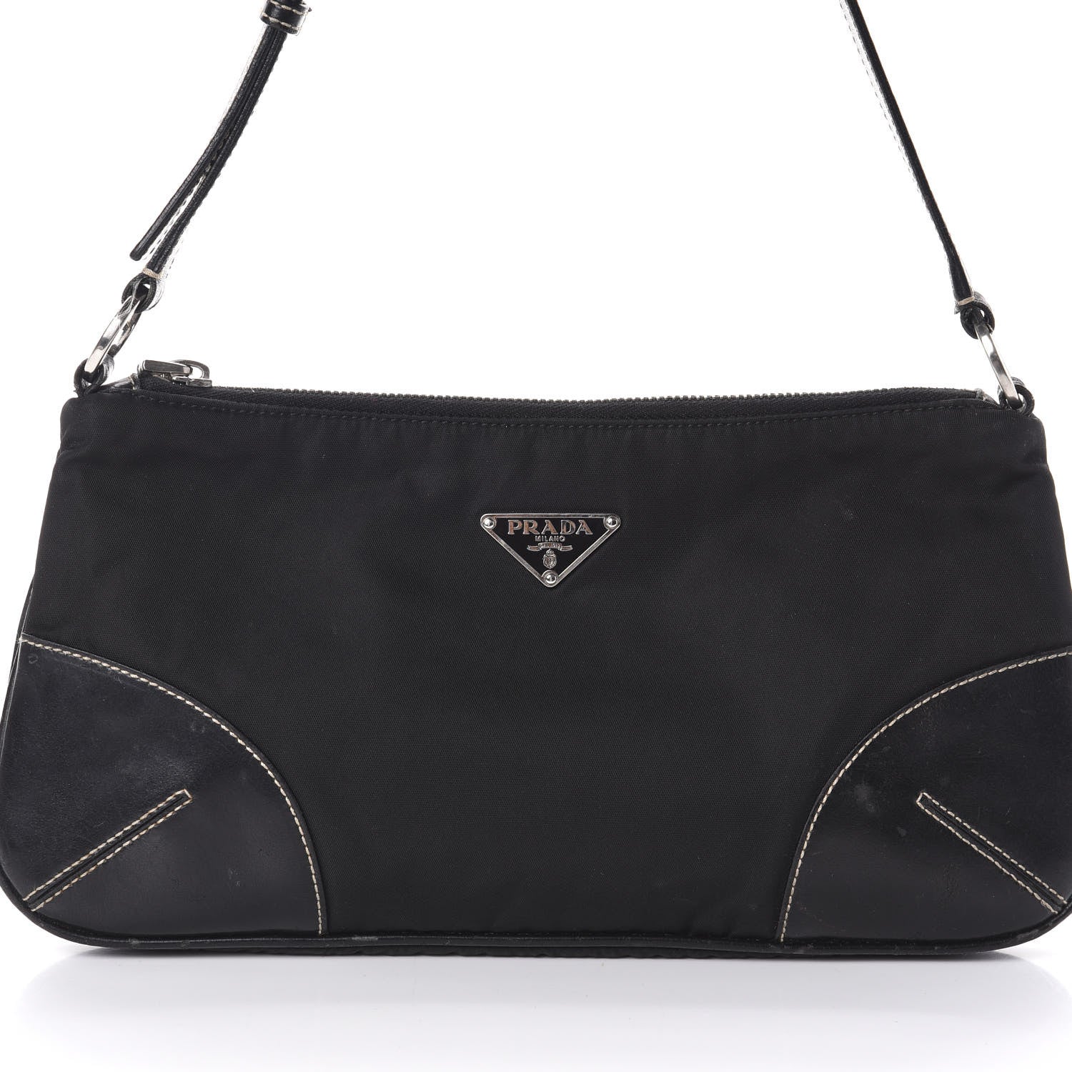 Prada Tessuto Light Nylon Soft Calf Shoulder Bag Black 9 of 11