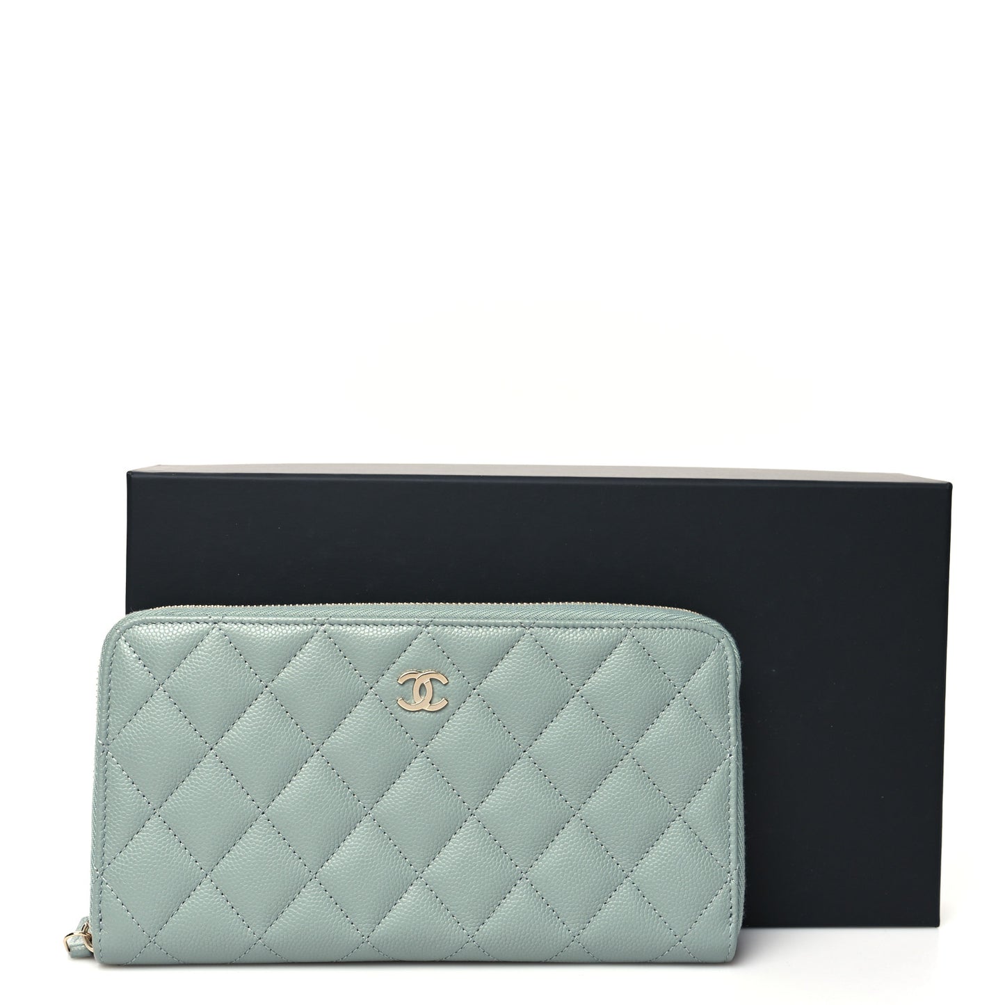 Caviar Quilted Large Gusset Zip Around Wallet Light Blue