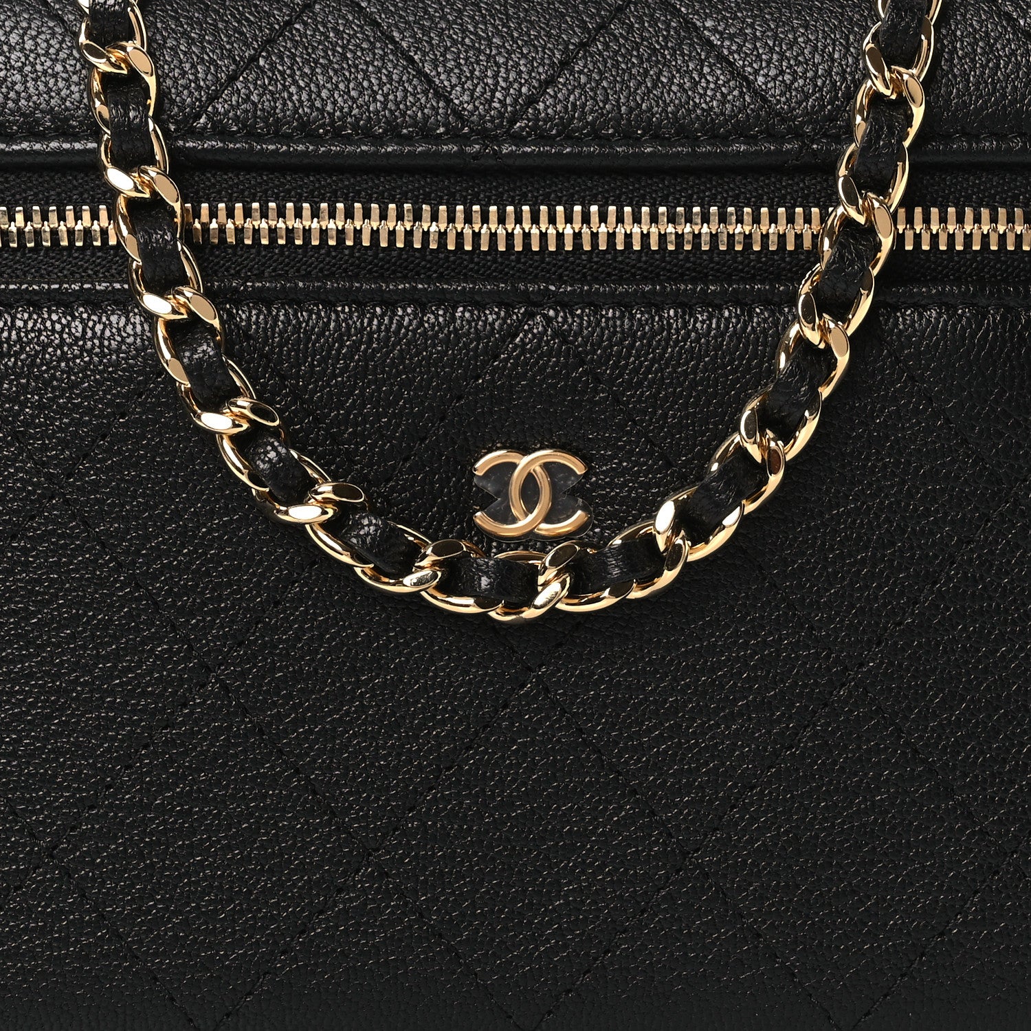 Chanel Goatskin Stitched Top Handle Slim Vanity With Chain Black 7 of 11