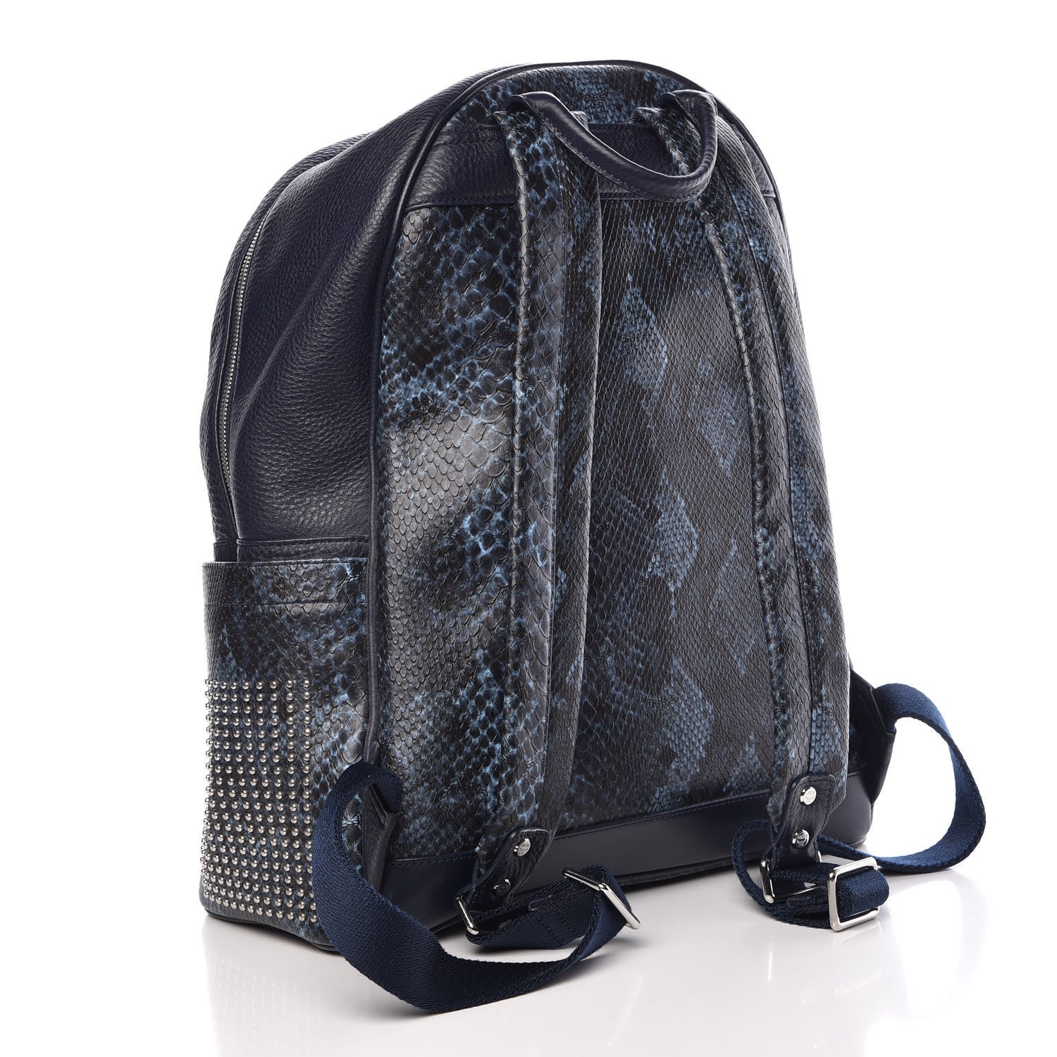 MCM Snakeskin Embossed Visetos Studded Medium Stark Backpack Blue 3 of 14