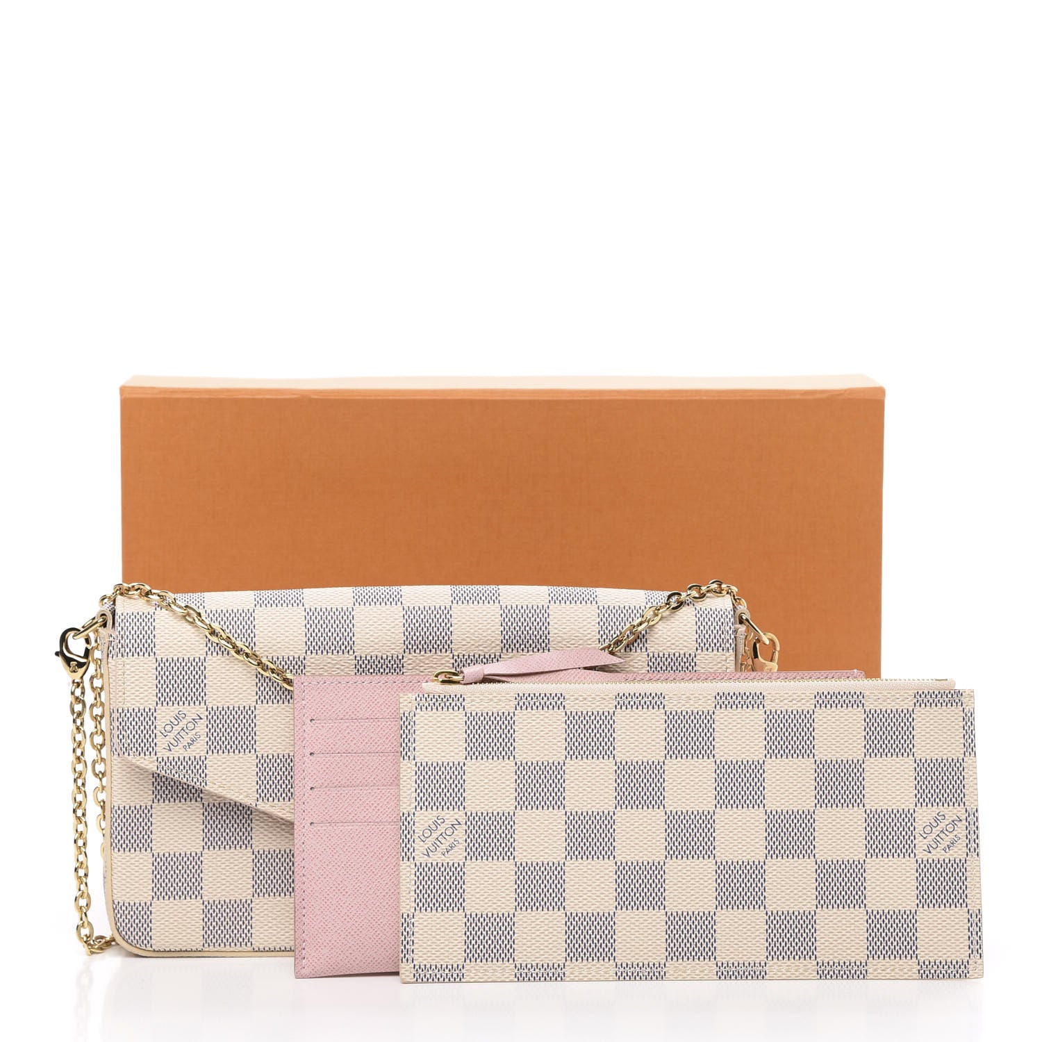 Louis Vuitton Damier Azur Pochette Felicie Chain Wallet Rose Ballerine 13 of 13