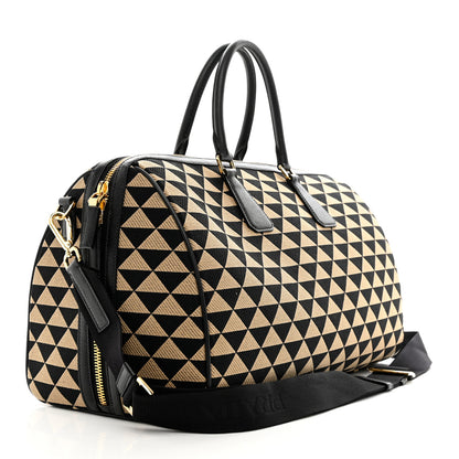 Prada Jacquard Saffiano Triangolo Symbole Embroidered Medium Travel Bag Black Corda 2 of 11