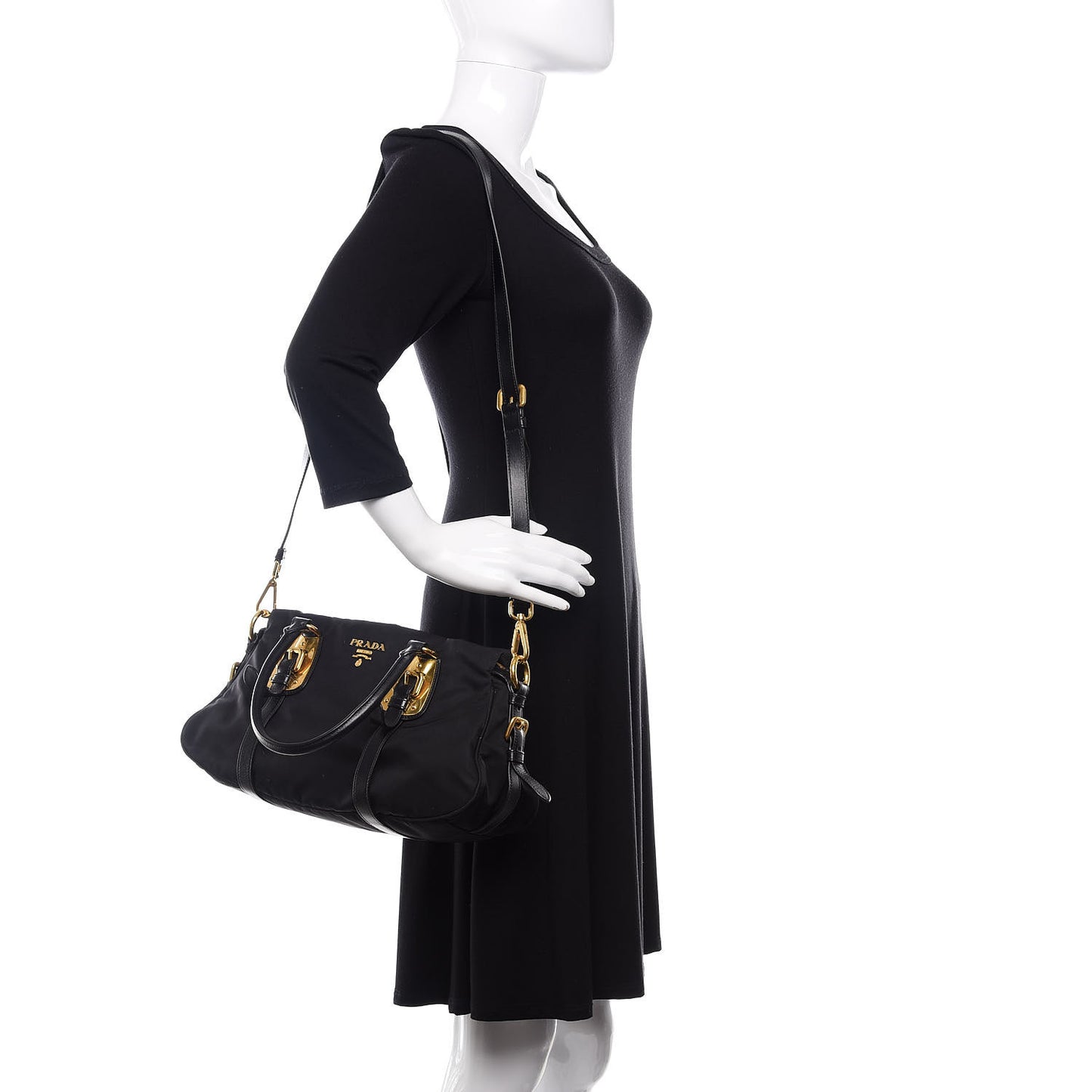 Tessuto Nylon Soft Calfskin Shopping Satchel Black