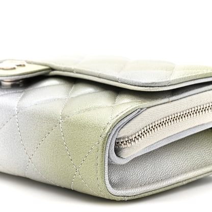 Chanel Metallic Goatskin Quilted Ombre Phone Holder Wallet on Removable Chain Grey Green 12 of 13