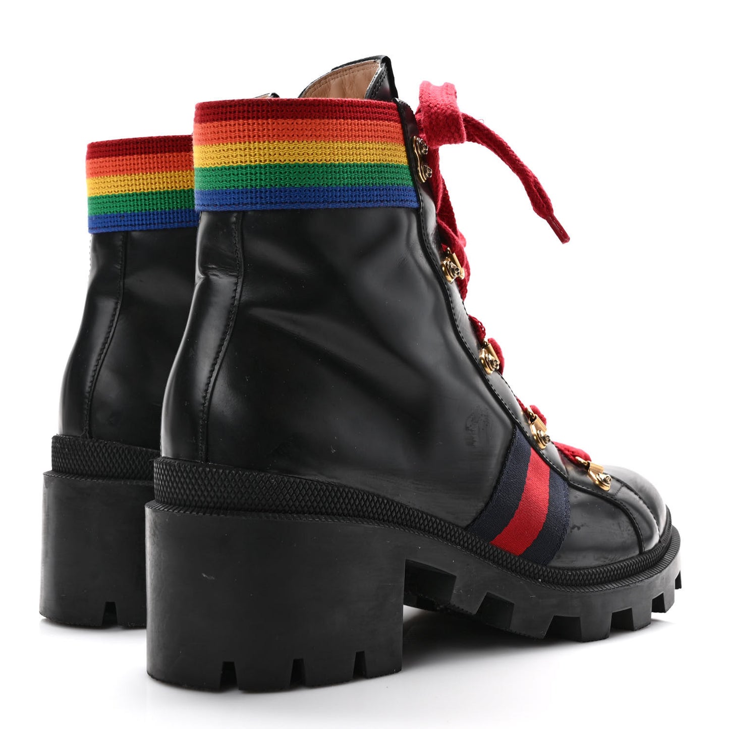 Calfskin Rainbow Trip Lace Up Combat Boots 40 Black
