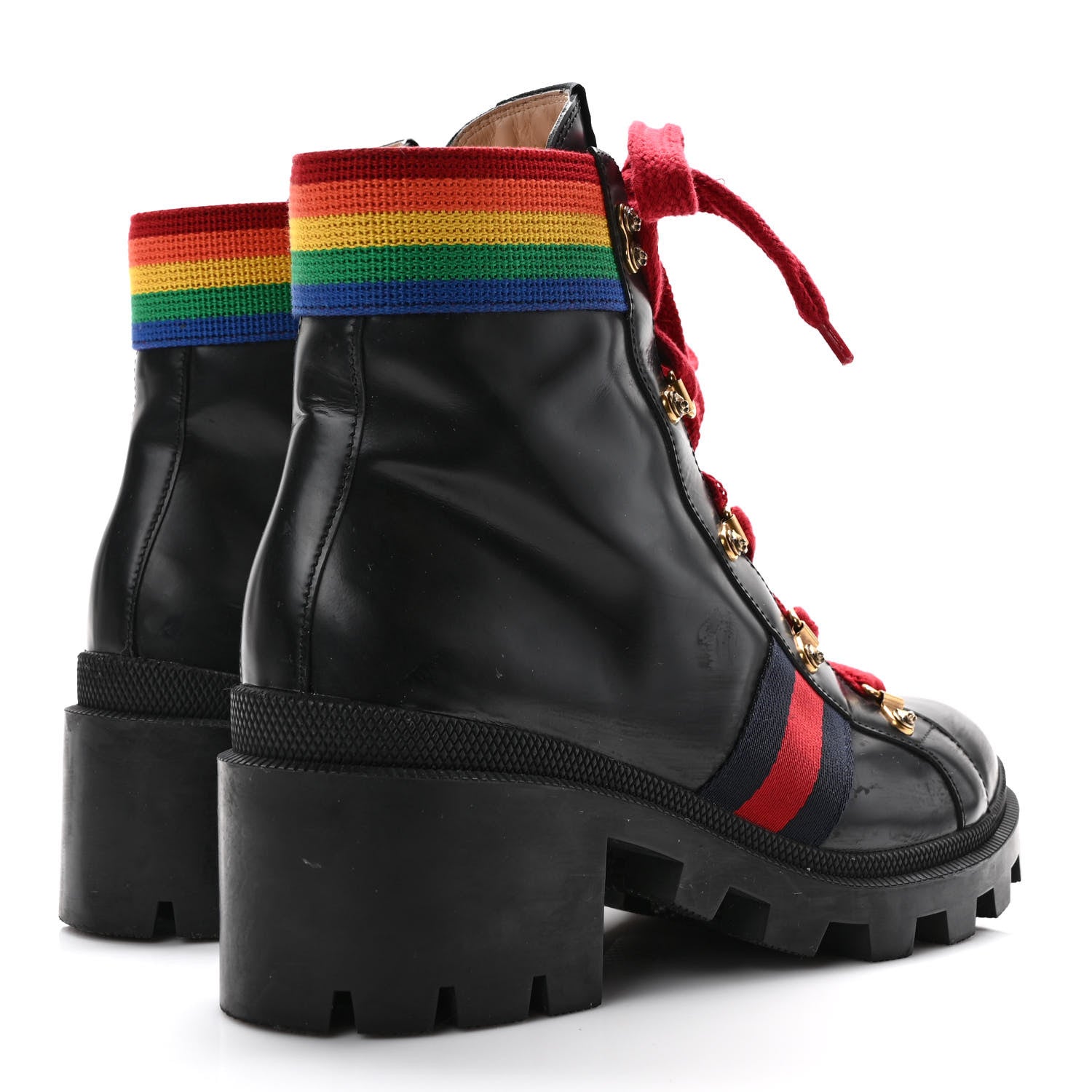 Gucci Calfskin Rainbow Trip Lace Up Combat Boots 40 Black 4 of 8