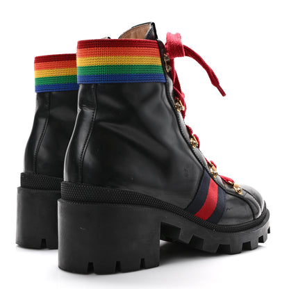 Gucci Calfskin Rainbow Trip Lace Up Combat Boots 40 Black 4 of 8