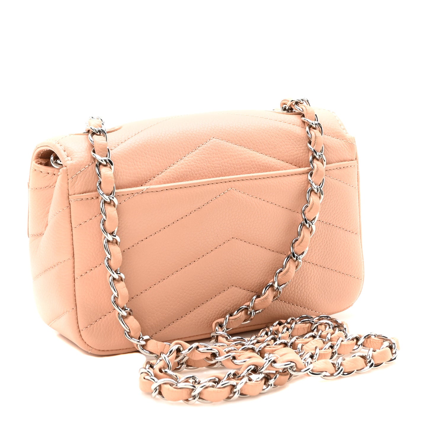 Caviar Chevron Quilted Small Single Flap Light Pink
