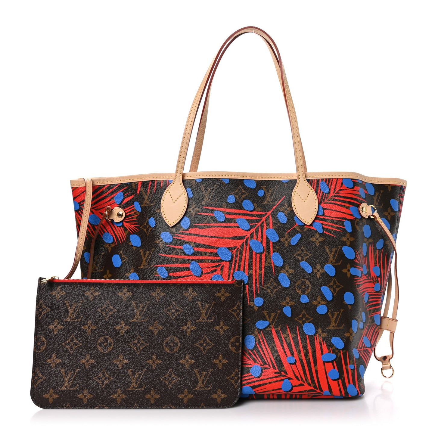 Monogram Jungle Dots Neo Neverfull MM Coquelicot Denim
