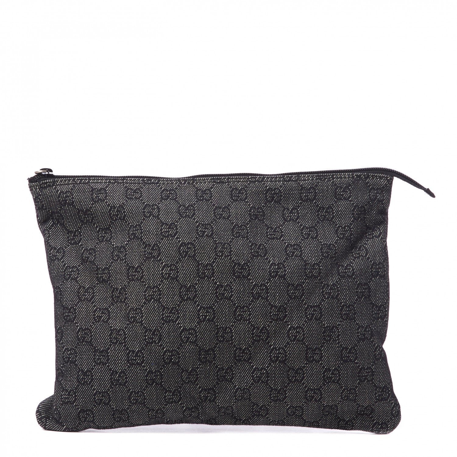 Gucci Denim Monogram Zip Top Pouch Black 1 of 7