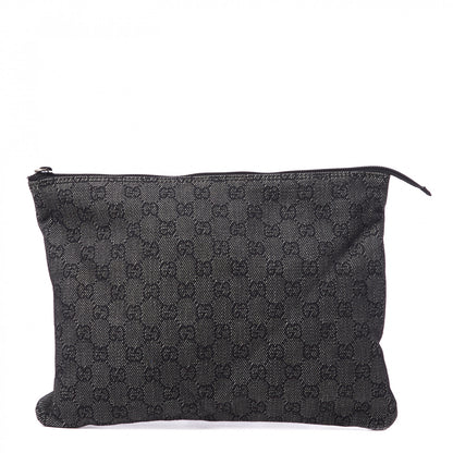 Gucci Denim Monogram Zip Top Pouch Black 1 of 7