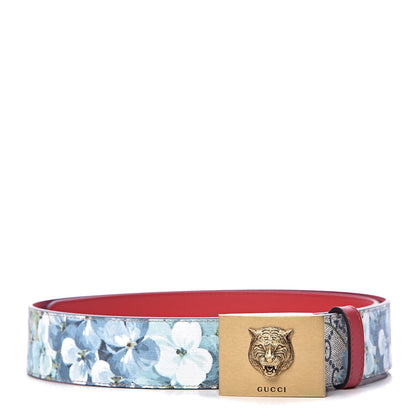 Gucci GG Plus Monogram Blooms Plaque Belt 95 38 Blue 1 of 6