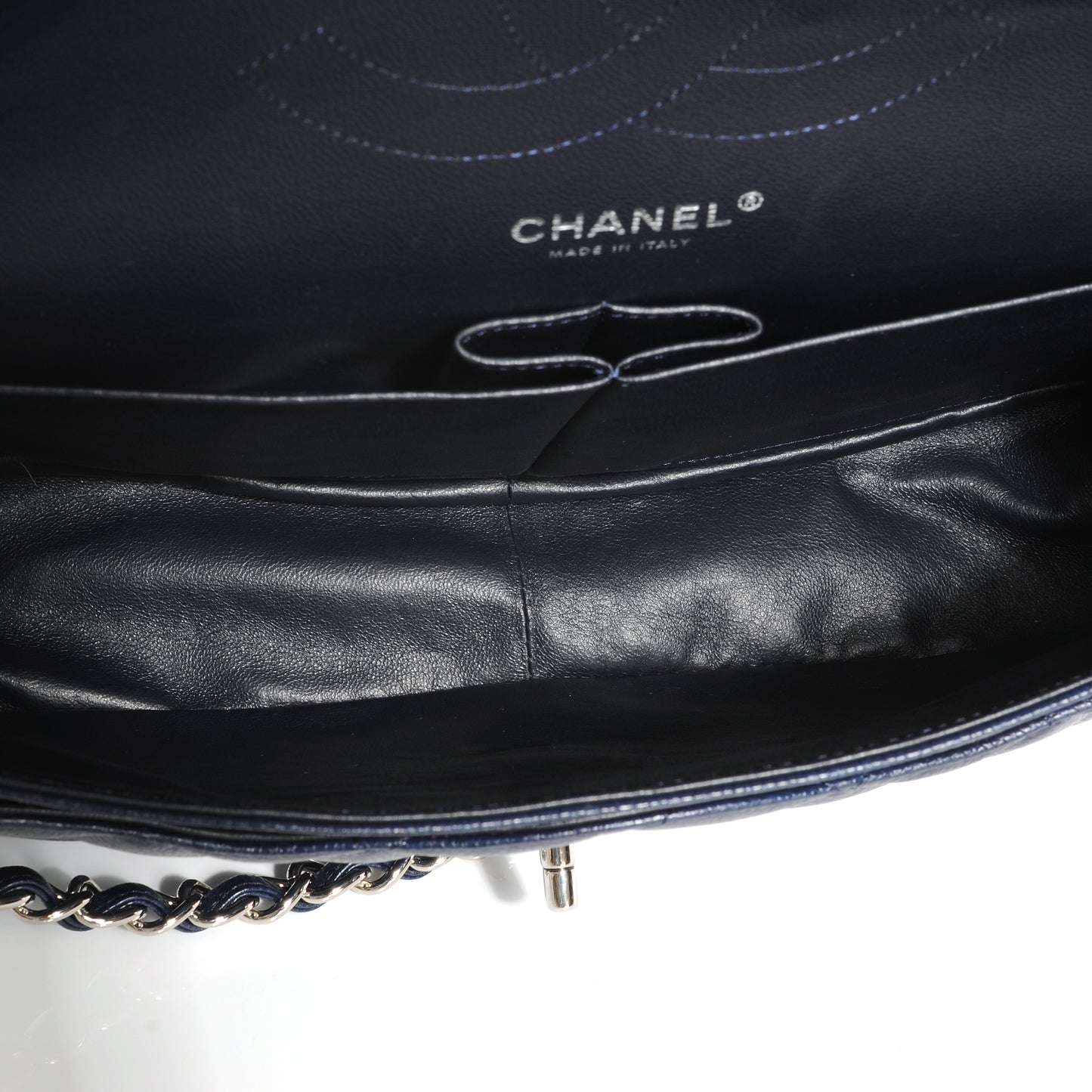 Caviar Jumbo Double Flap Navy Blue