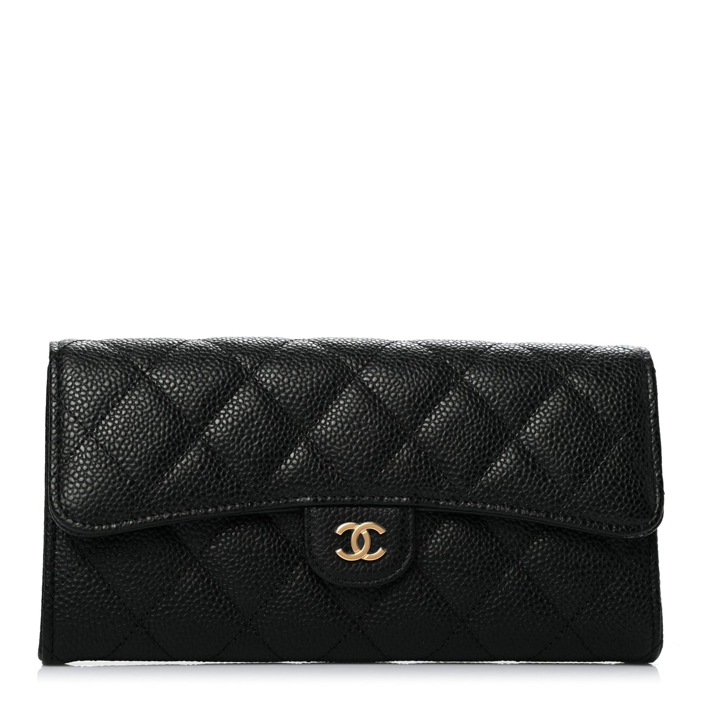 Caviar Quilted Large Gusset Flap Wallet Black