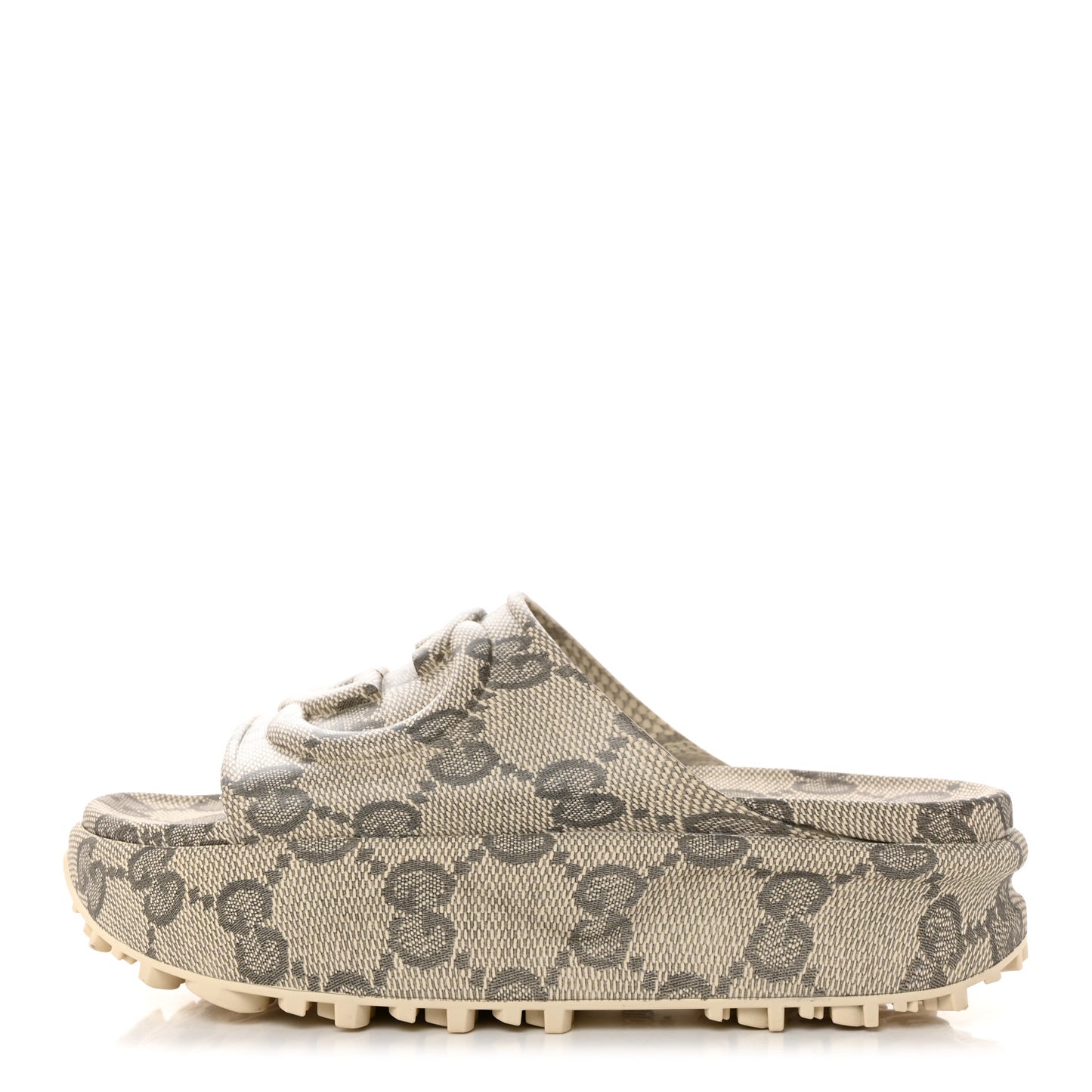 Cubic Rubber GG Monogram Womens Interlocking G Platform 42mm Slide Sandals 37 Beige Ebony