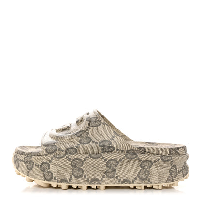 Gucci Cubic Rubber GG Monogram Womens Interlocking G Platform 42mm Slide Sandals 37 Beige Ebony 1 of 8