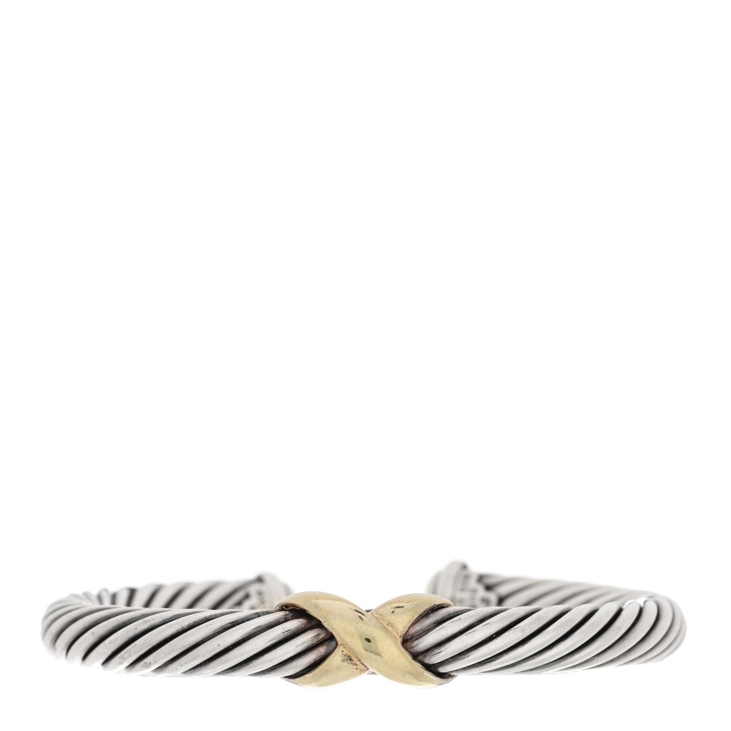 David Yurman DAVID YURMAN Sterling Silver 14K Yellow Gold 7mm X Station Cable Bracelet 1 of 4