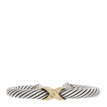 David Yurman DAVID YURMAN Sterling Silver 14K Yellow Gold 7mm X Station Cable Bracelet 1 of 4