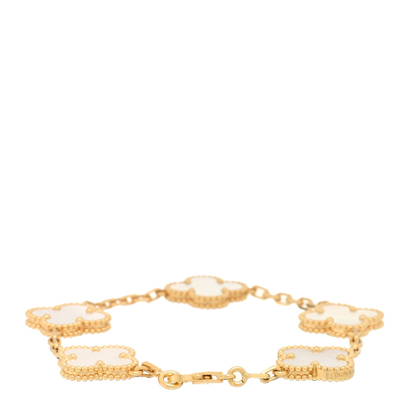 18K Yellow Gold Mother of Pearl 5 Motifs Vintage Alhambra Bracelet
