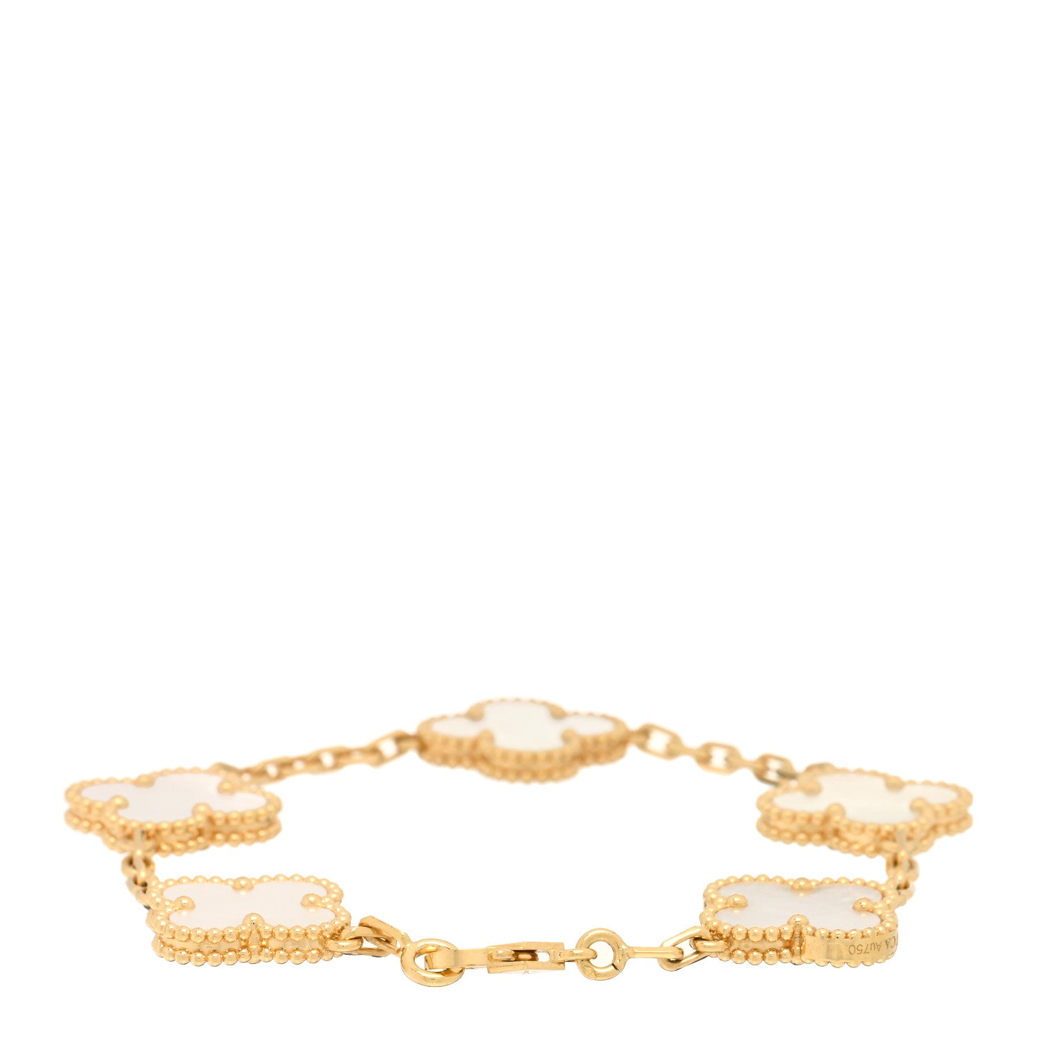 Van Cleef & Arpels 18K Yellow Gold Mother of Pearl 5 Motifs Vintage Alhambra Bracelet 2 of 5