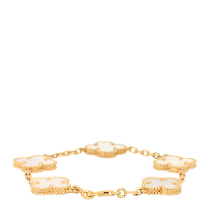 Van Cleef & Arpels 18K Yellow Gold Mother of Pearl 5 Motifs Vintage Alhambra Bracelet 2 of 5