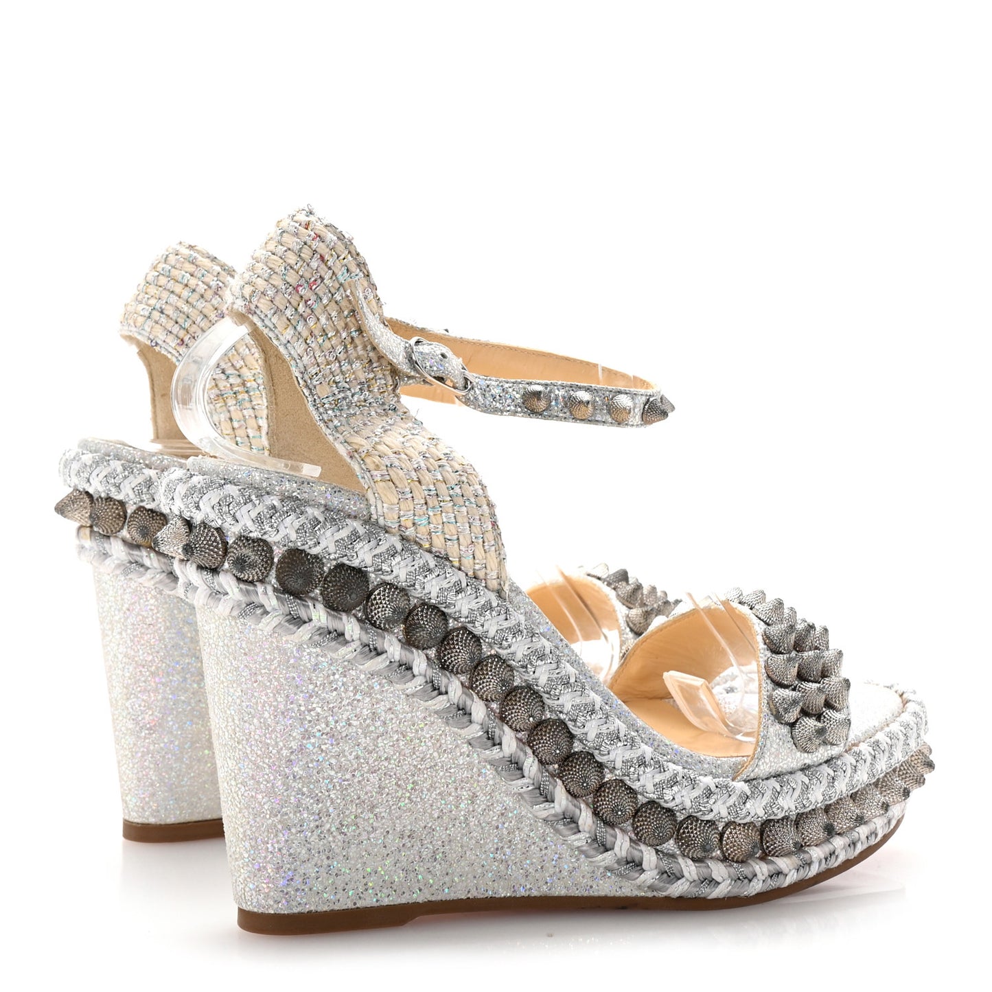Glitter Calfskin Rope Spiked Lata 110 Wedges 37 Silver